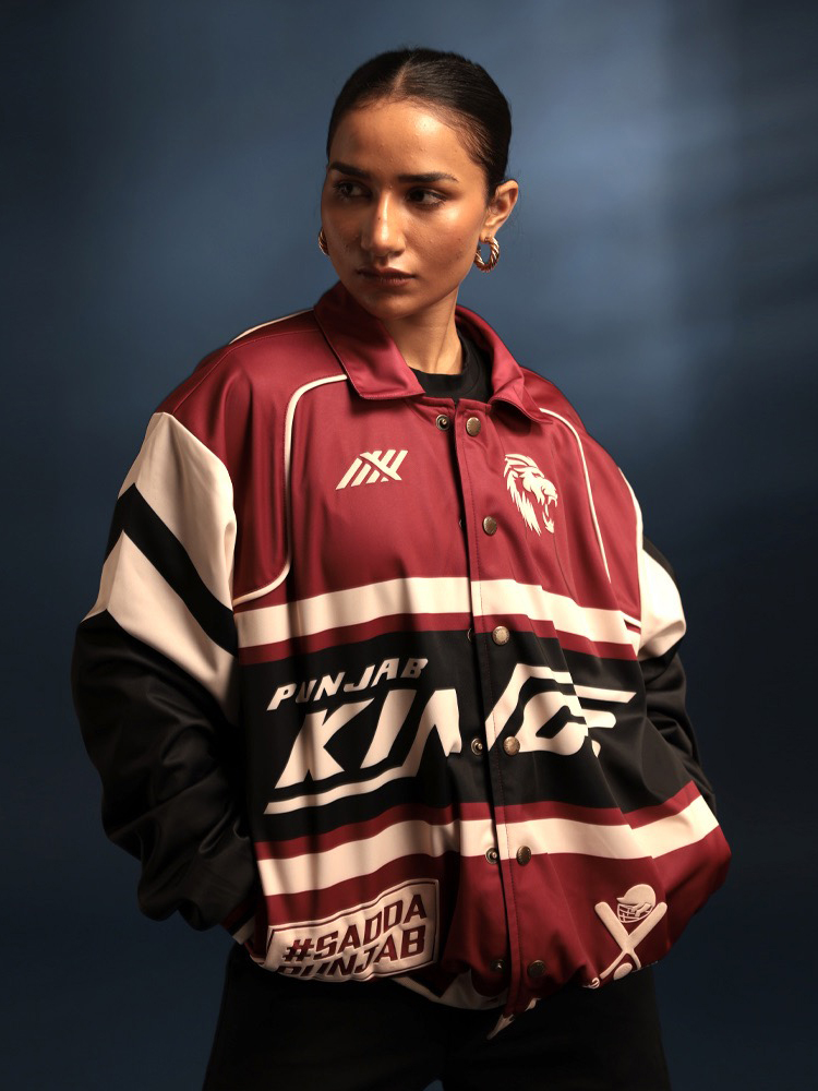 Punjab Kings Unisex Red Graphic Printed Full Sleeves Oversized Varsity Racer Jacket (3)