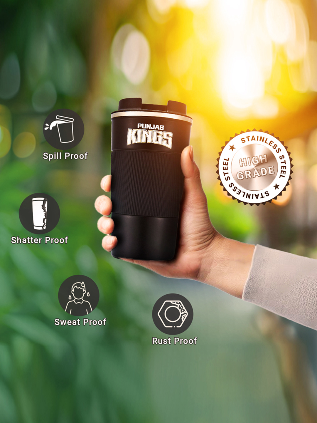 Punjab Kings Vacuum Insulated Double-Walled with Spill Proof Flip Top Stainless Steel Coffee Tumbler - 400 ML (3)
