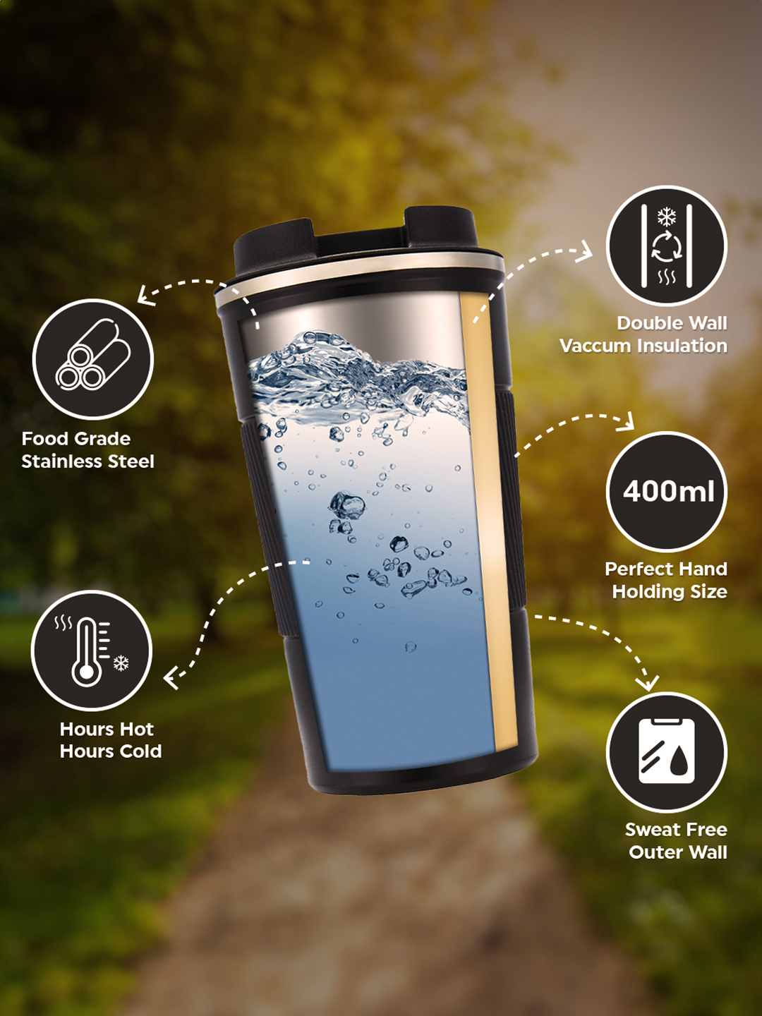 Punjab Kings Vacuum Insulated Double-Walled with Spill Proof Flip Top Stainless Steel Coffee Tumbler - 400 ML (5)