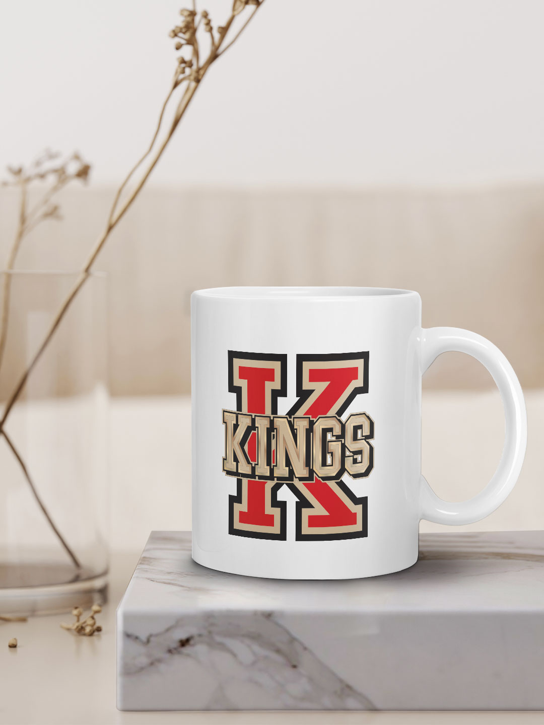 Punjab Kings Ceramic Glossy Printed Mug, Microwave and Dishwasher Safe, Tea and Coffee Mug - 325 ml (White/Red) - Pack o (2)