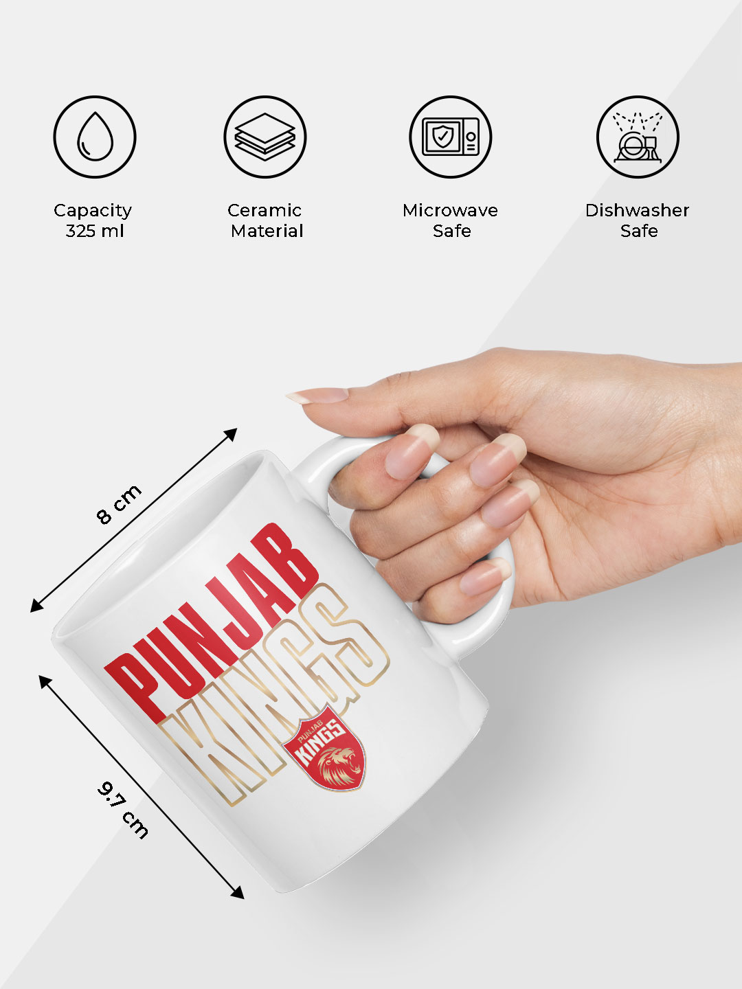 Punjab Kings Ceramic Glossy Printed Mug, Microwave and Dishwasher Safe, Tea and Coffee Mug - 325 ml (White/Red) - Pack o (7)