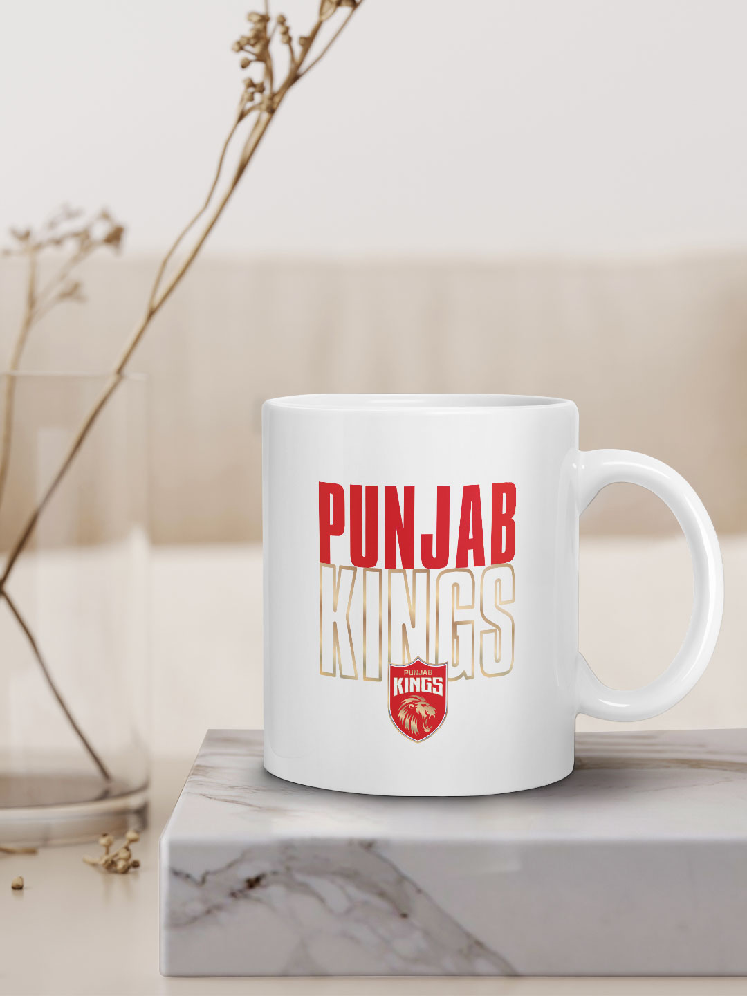 Punjab Kings Ceramic Glossy Printed Mug, Microwave and Dishwasher Safe, Tea and Coffee Mug - 325 ml (White/Red) - Pack o (2)