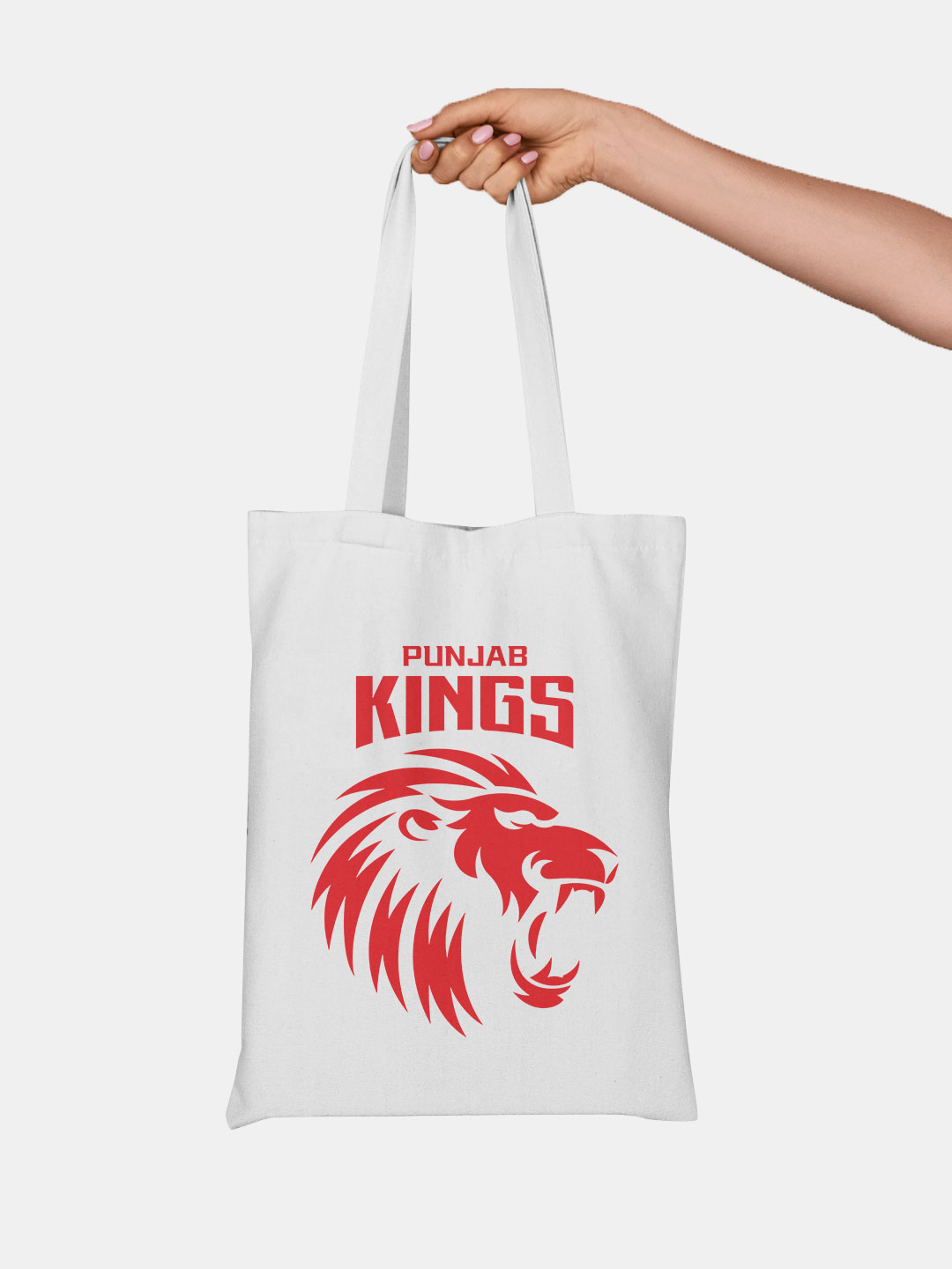 White and Red Punjab Kings Sher Canvas Casual Tote Bag - (Pack of 1)