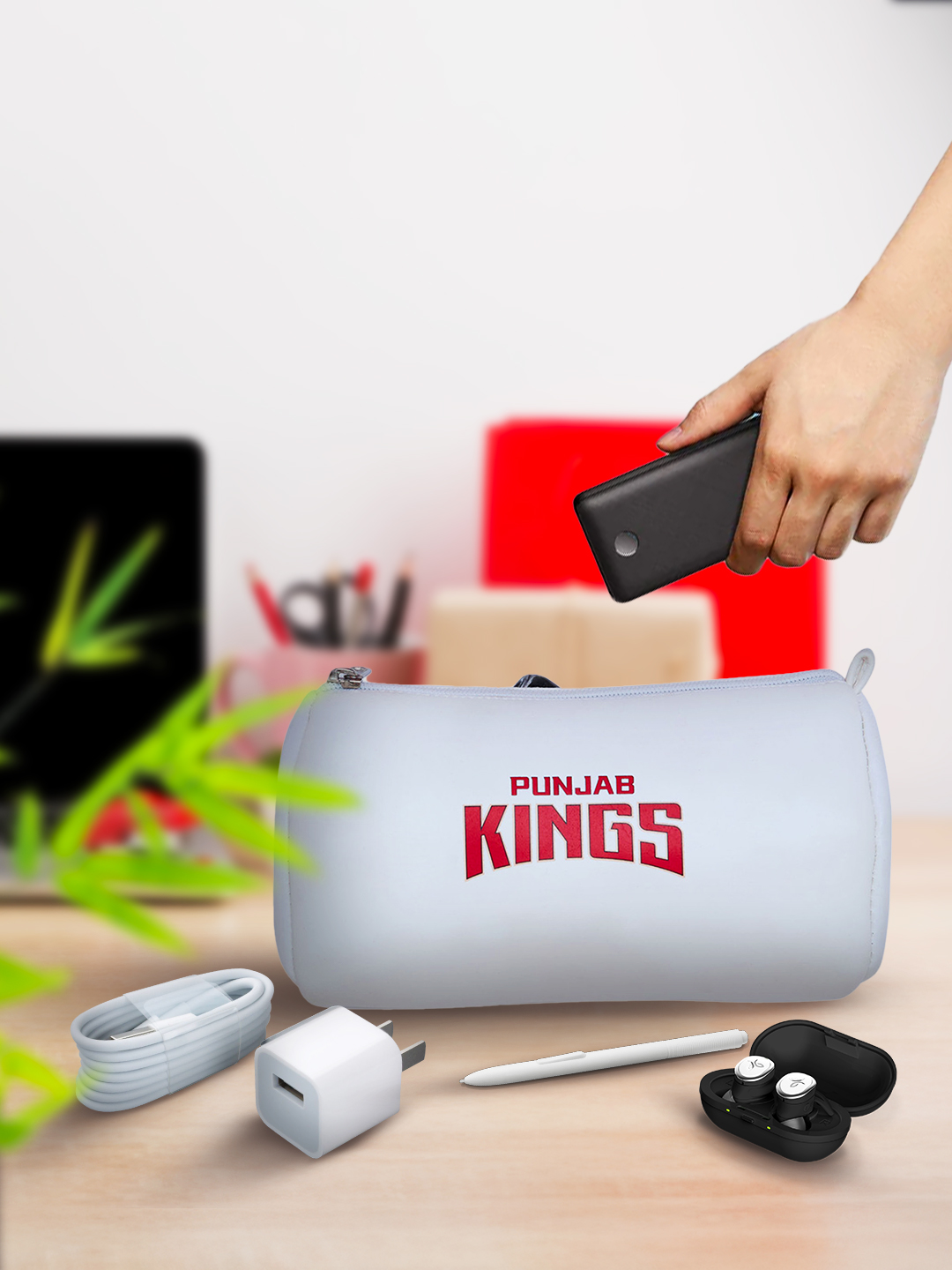 Punjab Kings Lightweight Travel Organiser Compact Size Multi-Purpose Pouch for Men and Women (White/Red) (3)
