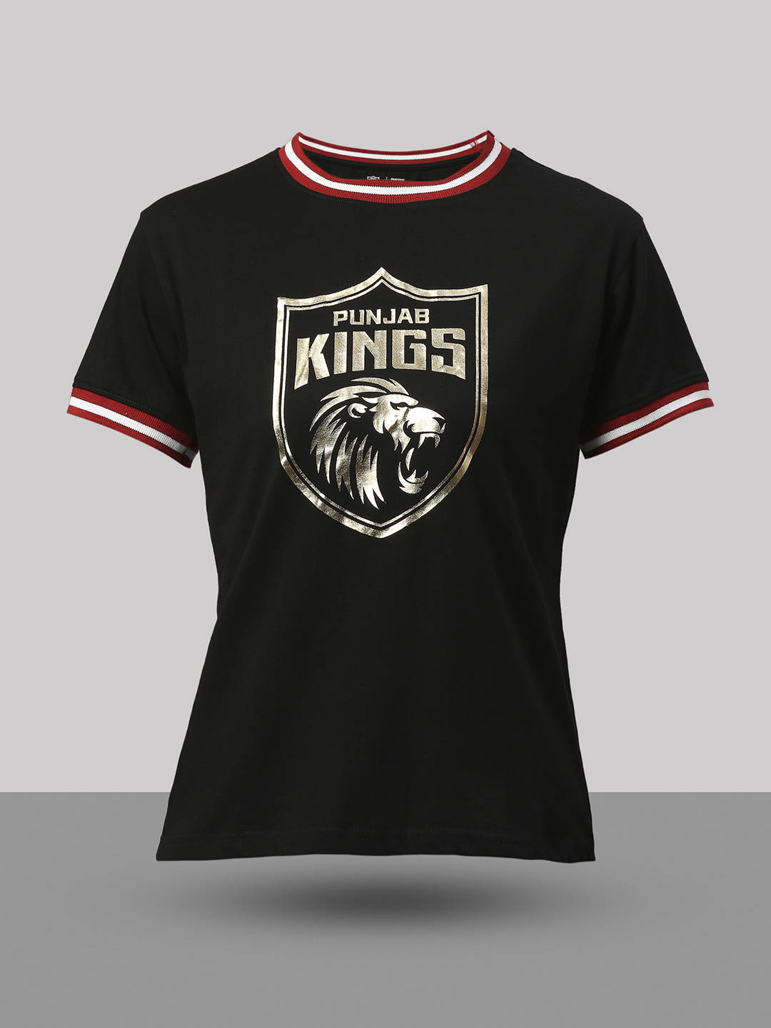 Punjab Kings Women Black Logo Printed Half Sleeves Round Neck Cotton T-Shirt (2)