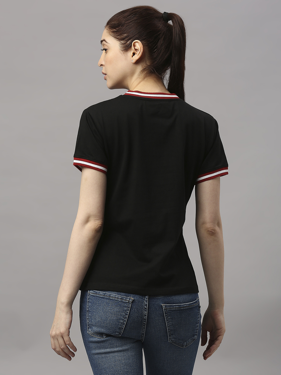 Punjab Kings Women Black Logo Printed Half Sleeves Round Neck Cotton T-Shirt (3)