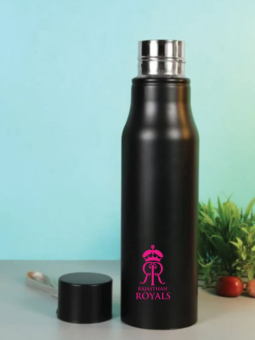 Rajasthan Royals Single Walled, Easy to Carry, Leak-Proof, Rust Free, Stainless Steel Bottle - 750 Ml (Black/Pink) (2)