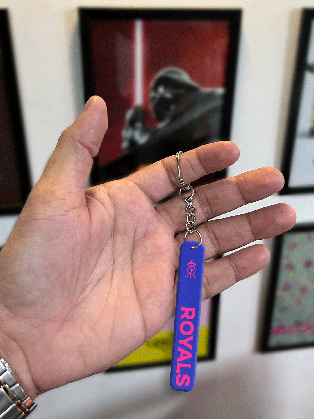 Rajasthan Royals Blue and Pink Digital Print Royals Metal Keychain - (Pack of 1) (4)