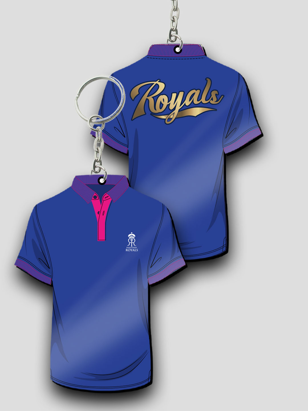 Rajasthan Royals Blue Pink T-Shirt Keychain Lightweight MDF For Car,Bike,Office (Pack of 1) (4)