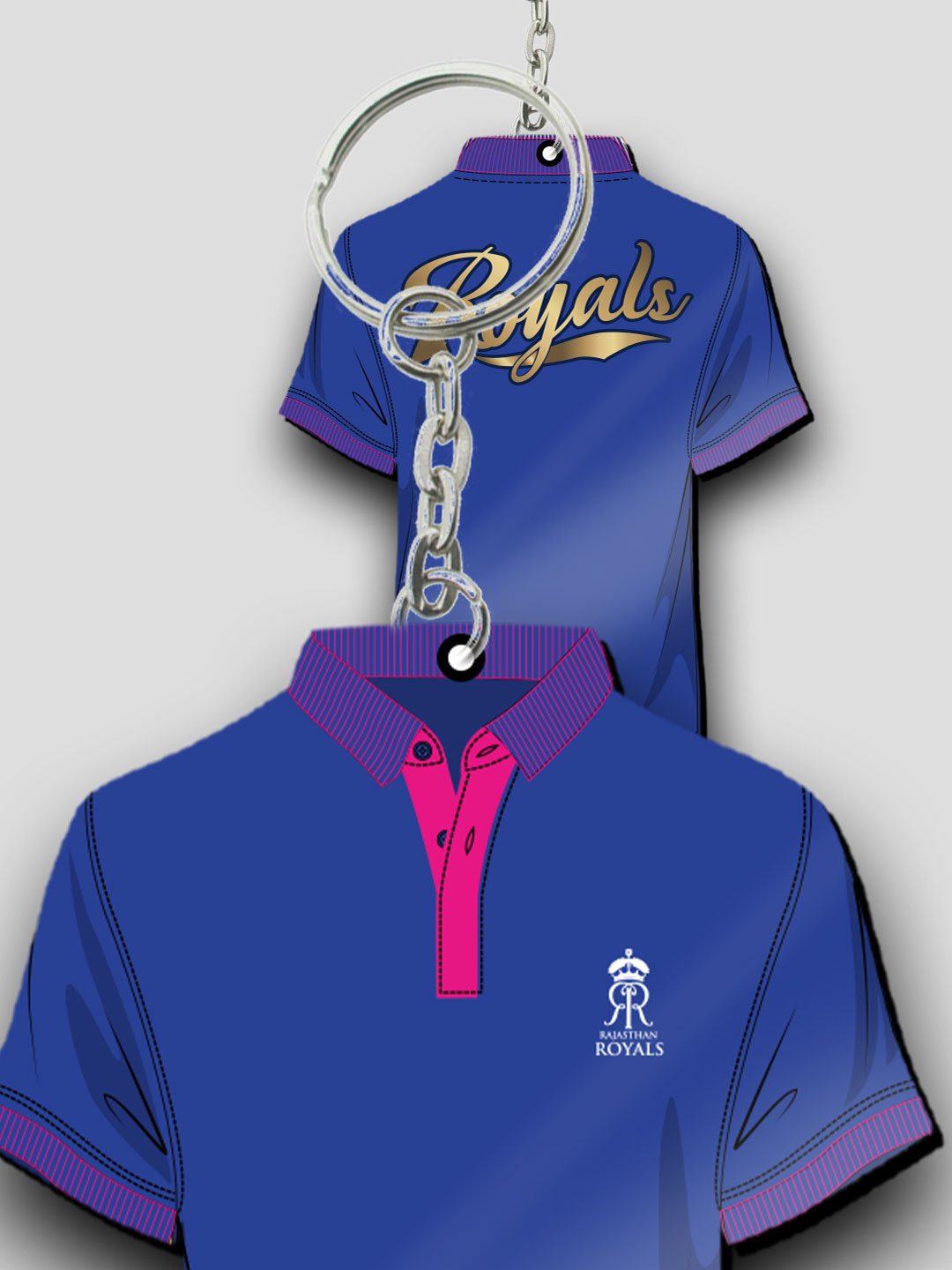 Rajasthan Royals Blue Pink T-Shirt Keychain Lightweight MDF For Car,Bike,Office (Pack of 1) (5)