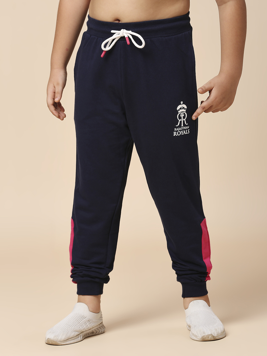 Rajasthan Royals Boys Navy Blue Logo Printed Mid-Rise Cotton Training Regular Fit Joggers (1)