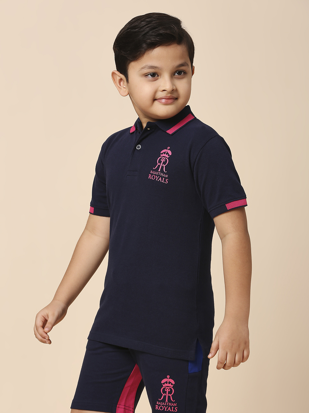Rajasthan Royals Boys Navy Blue Solid Half Sleeves Polo Collar Cotton T-Shirt (2)