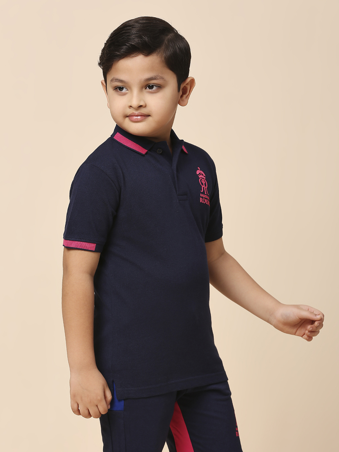 Rajasthan Royals Boys Navy Blue Solid Half Sleeves Polo Collar Cotton T-Shirt (3)