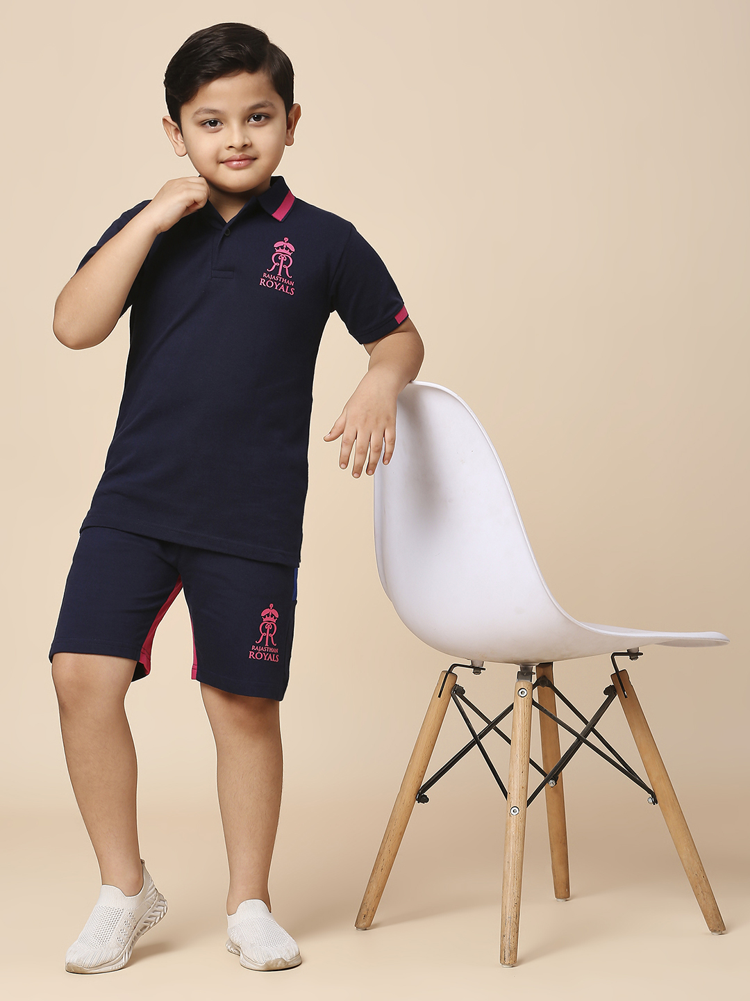 Rajasthan Royals Boys Navy Blue Solid Half Sleeves Polo Collar Cotton T-Shirt (5)