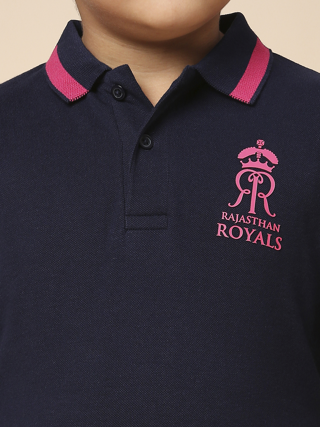 Rajasthan Royals Boys Navy Blue Solid Half Sleeves Polo Collar Cotton T-Shirt (6)