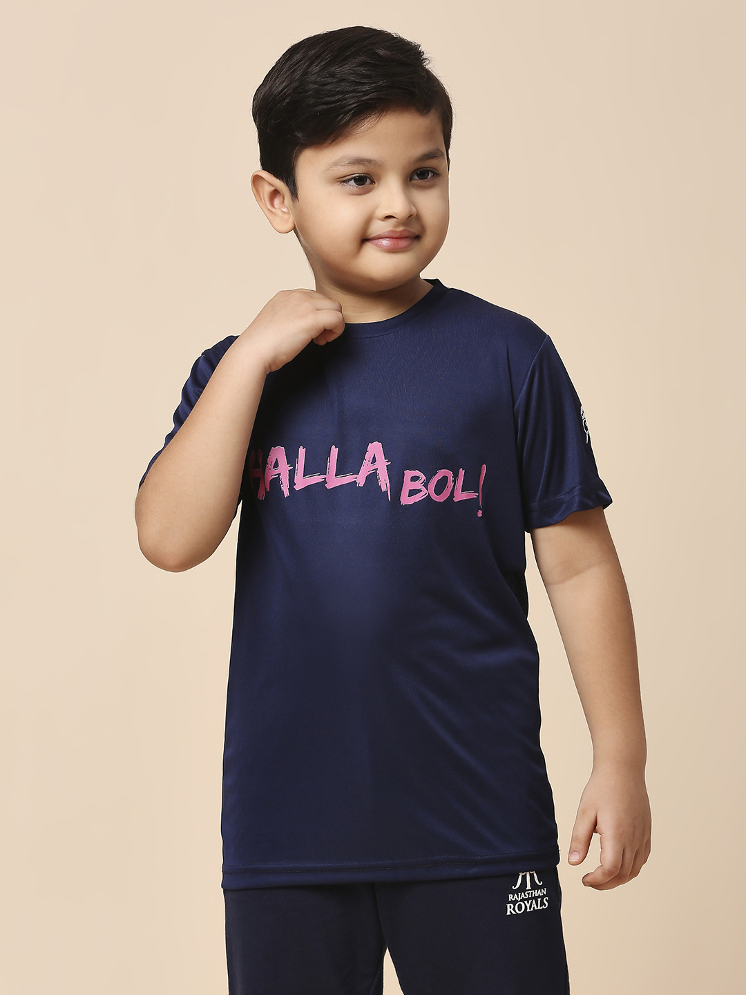 Rajasthan Royals Boys Navy Blue Typography Printed Half Sleeves Round Neck Hala Bol Polyester T-Shirt (1)
