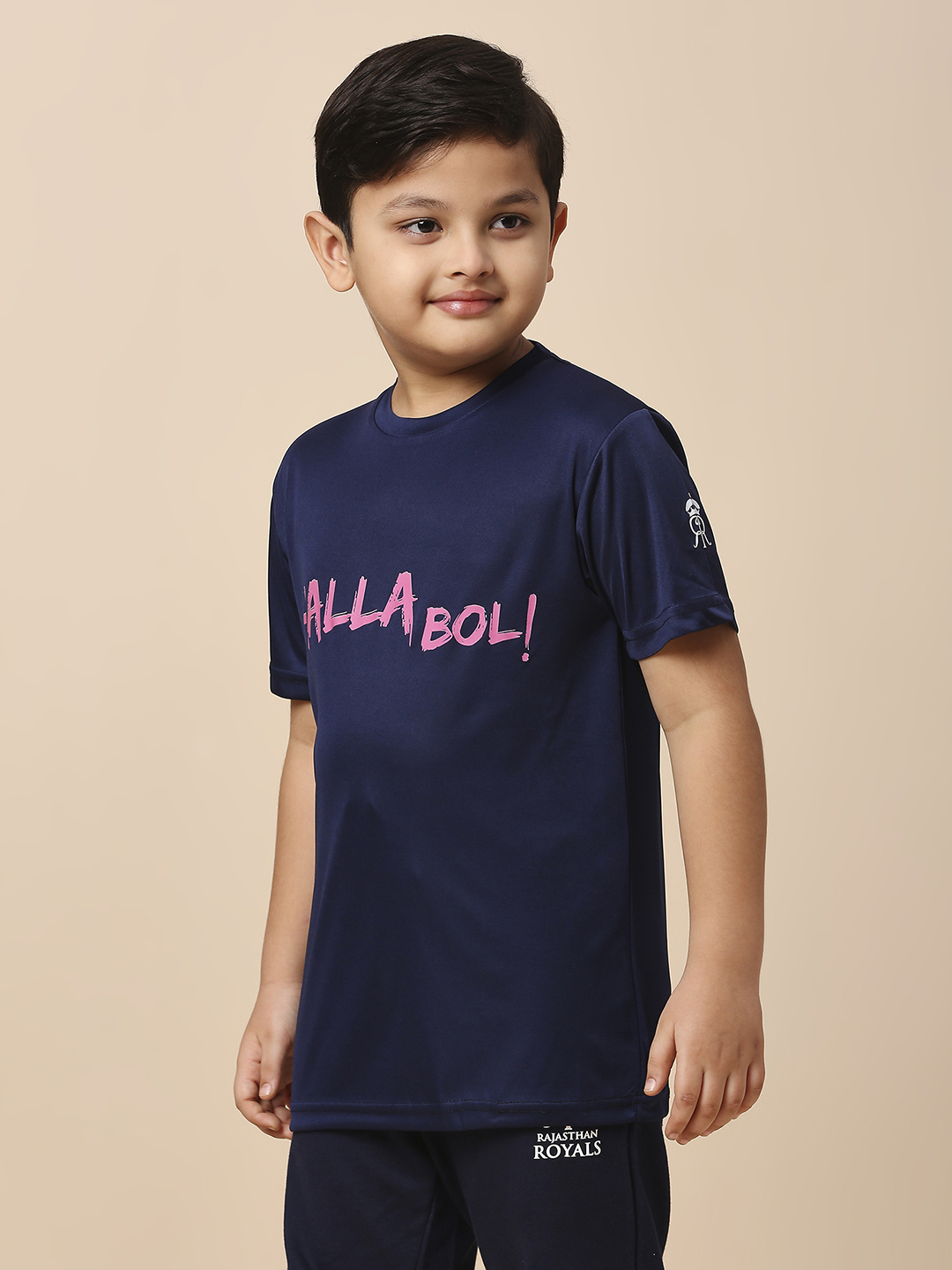 Rajasthan Royals Boys Navy Blue Typography Printed Half Sleeves Round Neck Hala Bol Polyester T-Shirt (2)