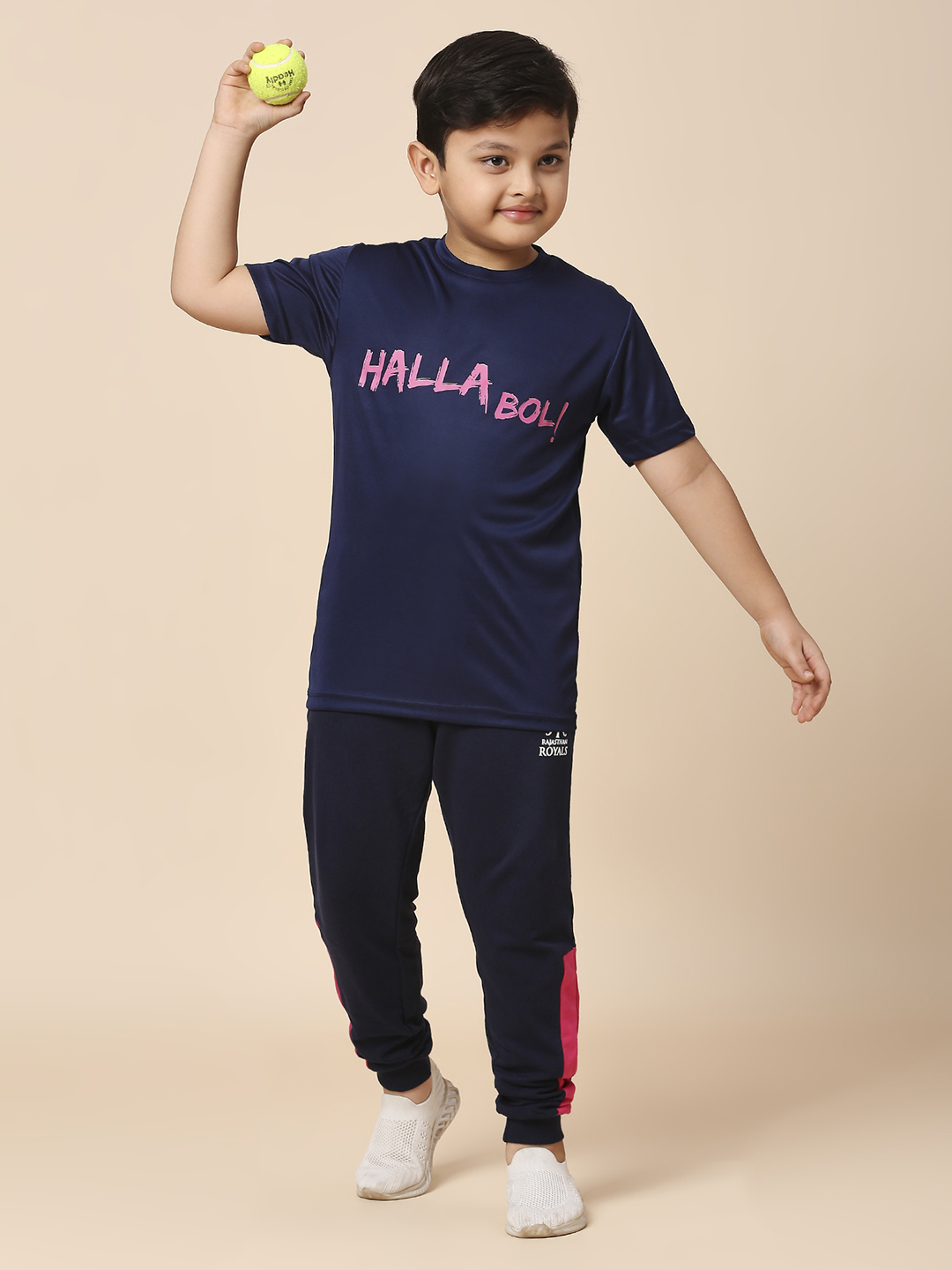 Rajasthan Royals Boys Navy Blue Typography Printed Half Sleeves Round Neck Hala Bol Polyester T-Shirt (5)