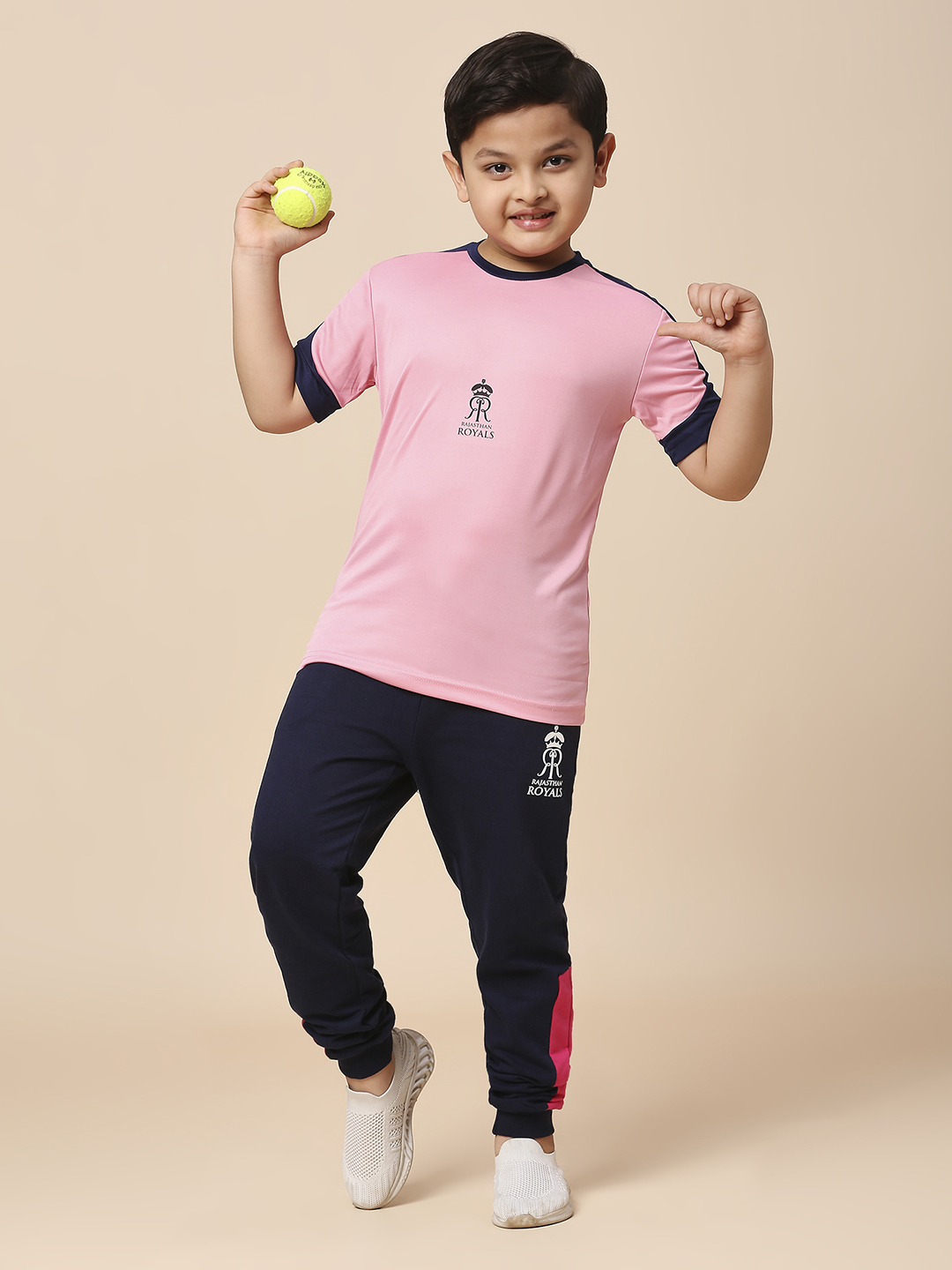 Rajasthan Royals Boys Pink and Navy Blue Colourblocked Half Sleeves Round Neck Fan T-Shirt (5)