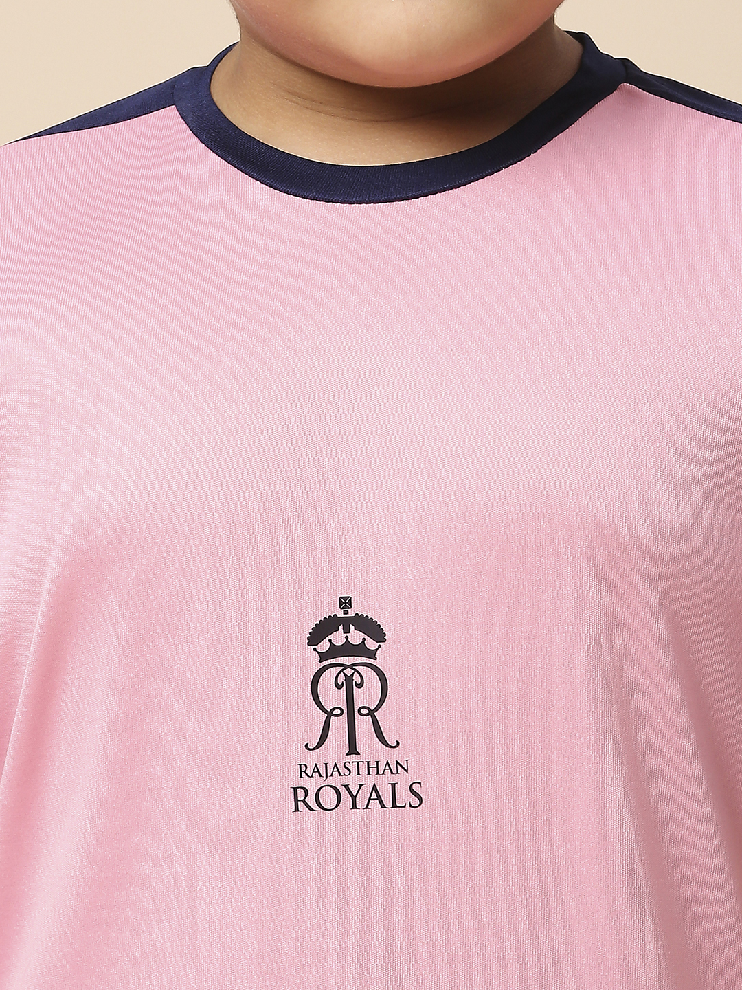 Rajasthan Royals Boys Pink and Navy Blue Colourblocked Half Sleeves Round Neck Fan T-Shirt (6)