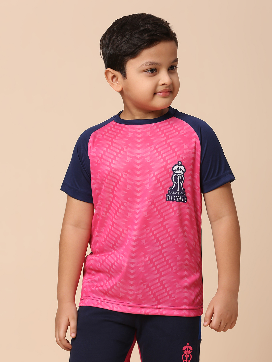Rajasthan Royals Boys Pink Printed Half Sleeves Round Neck Polyester Official Fan T-Shirt (1)
