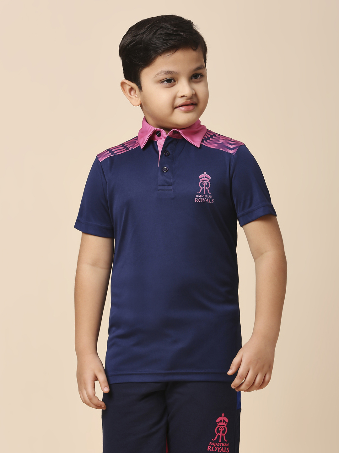 Rajasthan Royals Boys Purple and Pink Solid Half Sleeves Polo Collar Travel Polyester T-Shirt (1)