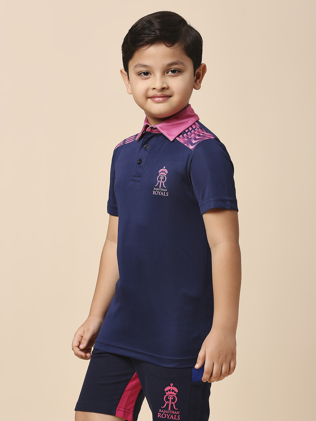 Rajasthan Royals Boys Purple and Pink Solid Half Sleeves Polo Collar Travel Polyester T-Shirt (2)