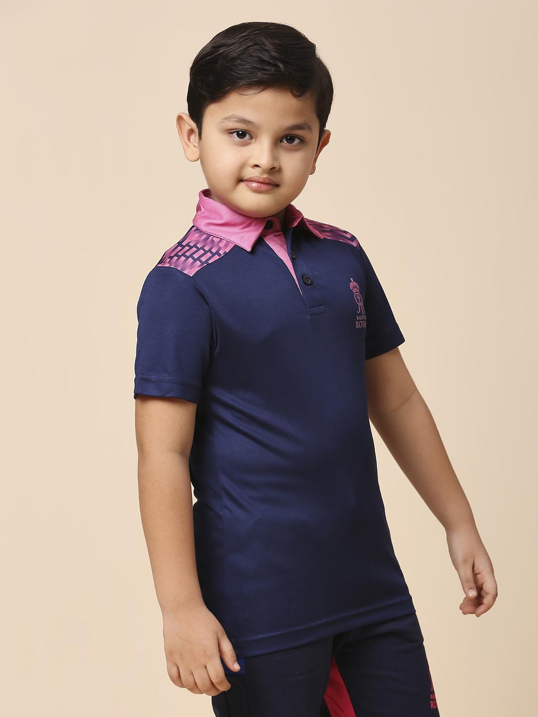 Rajasthan Royals Boys Purple and Pink Solid Half Sleeves Polo Collar Travel Polyester T-Shirt (3)