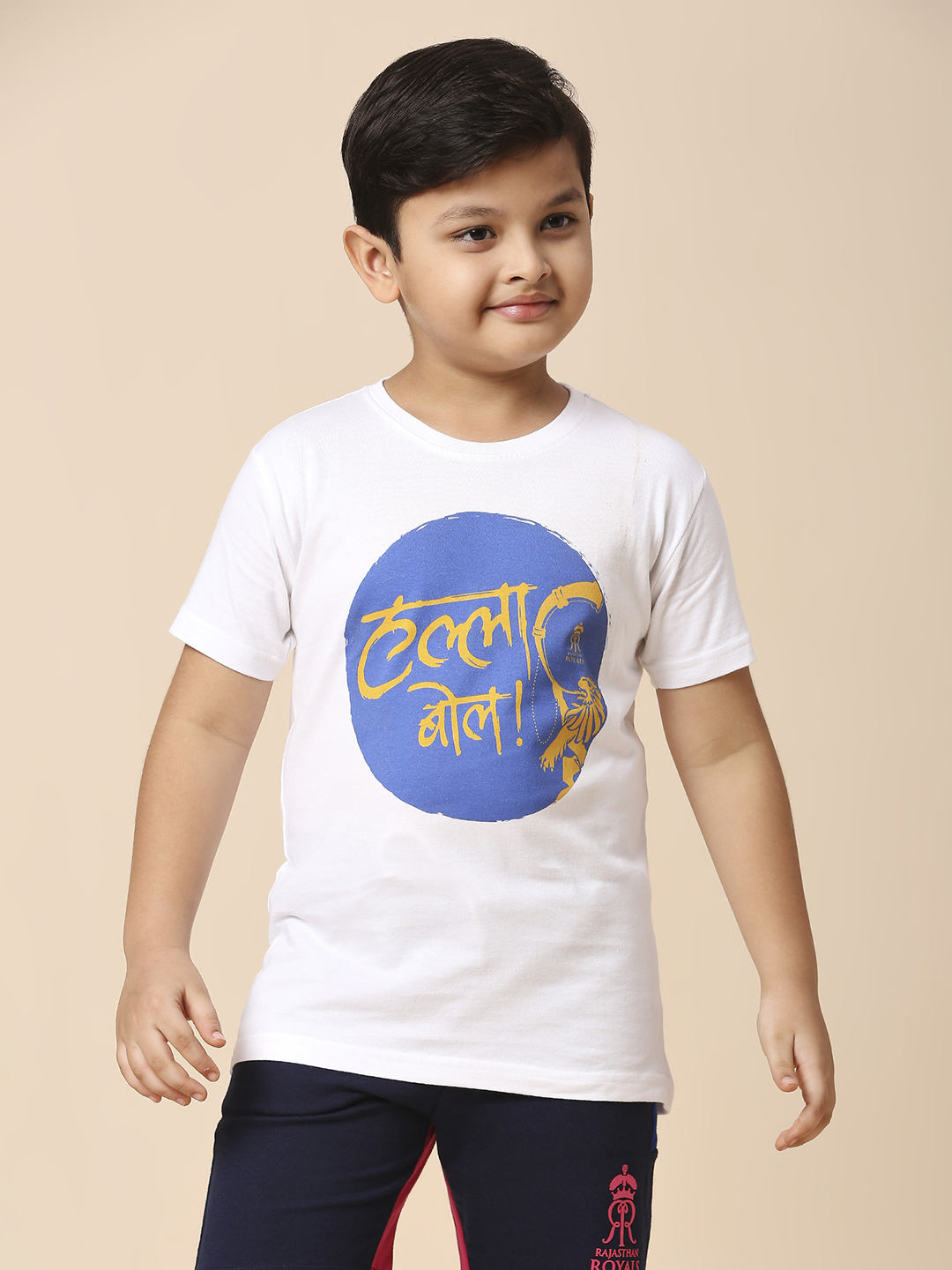 Rajasthan Royals Boys White and Blue Printed Half Sleeves Round Neck T-Shirt (1)