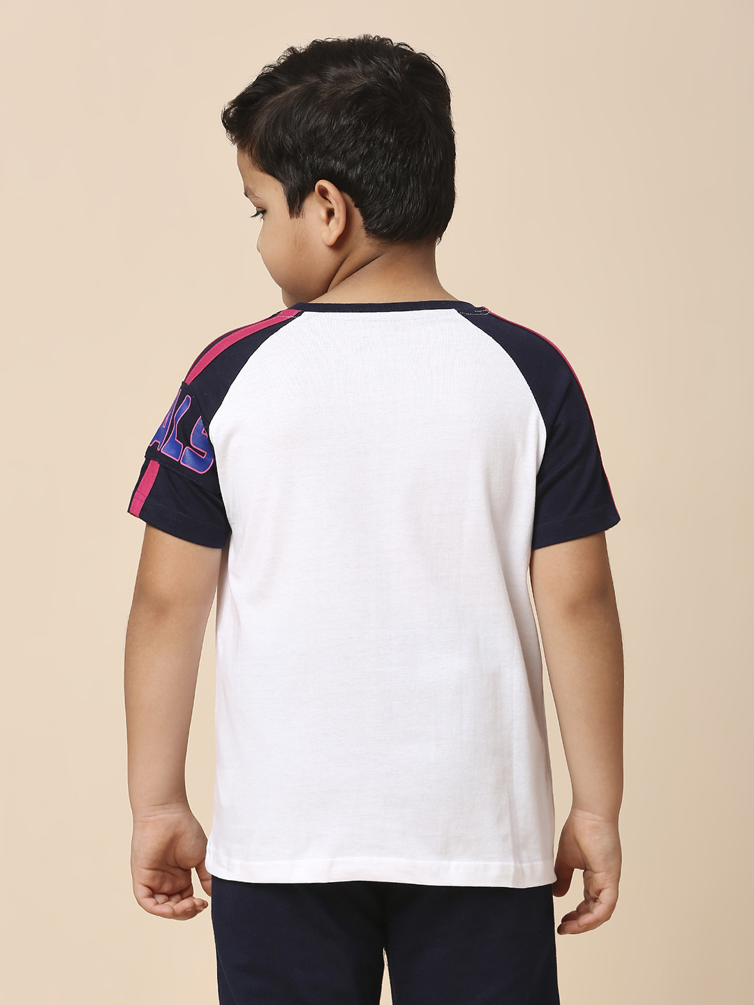 Rajasthan Royals Boys White and Navy Blue Colourblocked Half Sleeves Round Neck Cotton T-Shirt (4)