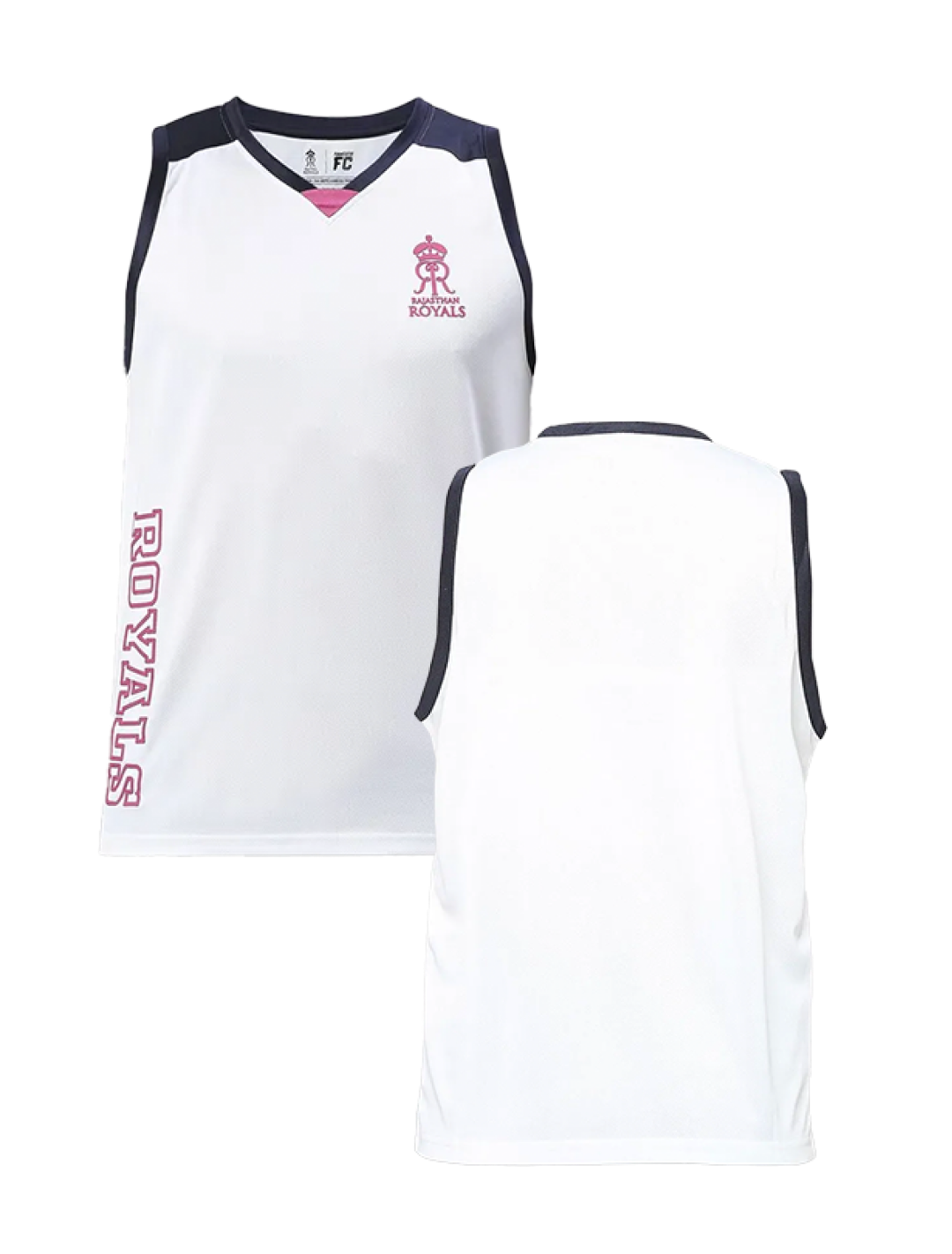 Rajasthan Royals Boys White Printed V-Neck Sleeveless Polyester Sports Vest: Customised With Your Name By FanCode (3)
