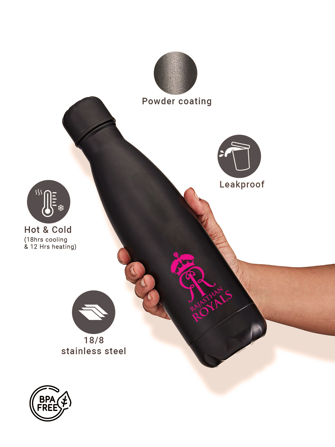 Rajasthan Royals Double Walled, Vacuum Insulated, Thermosteel Hot and Cold, Rust Proof, Leak-Proof, Stainless Steel Matt (3)