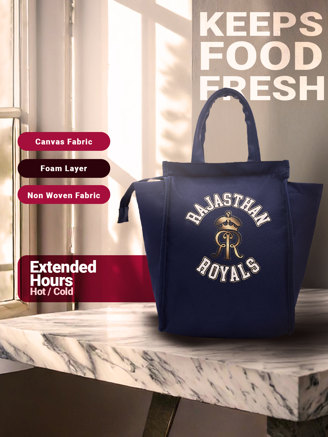 Rajasthan Royals Insulated Blue Lunch Bag for Men and Women with Canvas Fabric Zip Closure Multipurpose Bag (6)