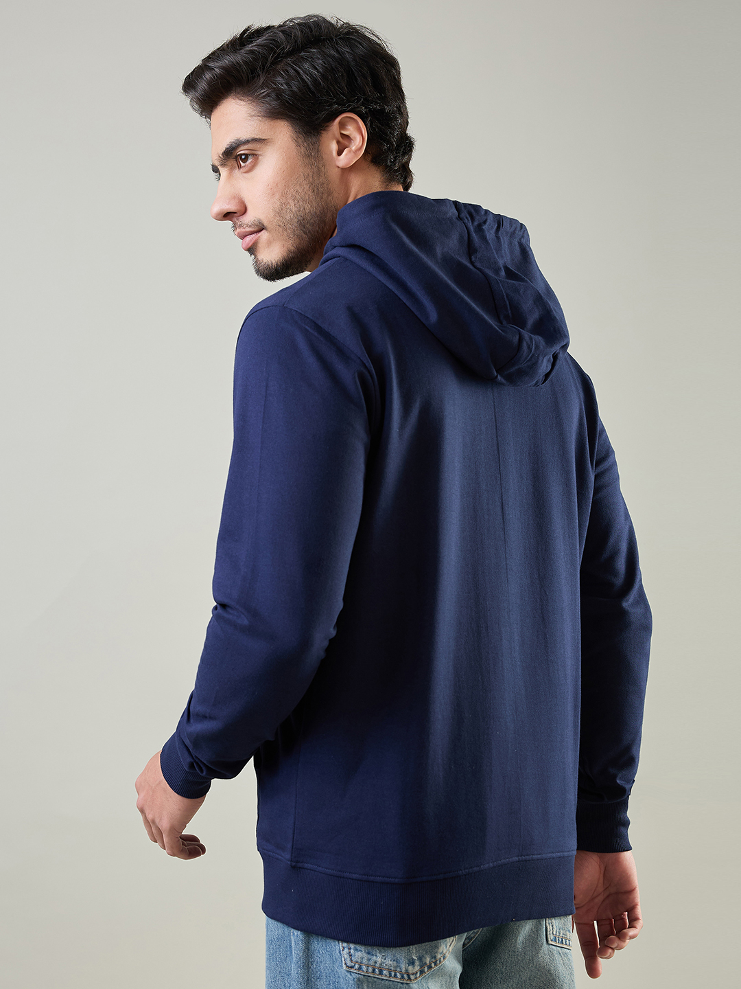 Rajasthan Royals Men Navy Blue Hooded Full Sleeves Front-Open Sweatshirt (2)