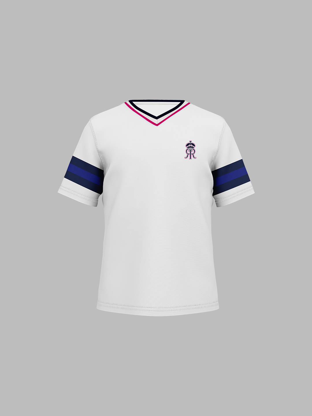 Rajasthan Royals Kids Boys White and Navy Blue Half Sleeves V-Neck Samson 11 Printed Oversized T-Shirt (2)