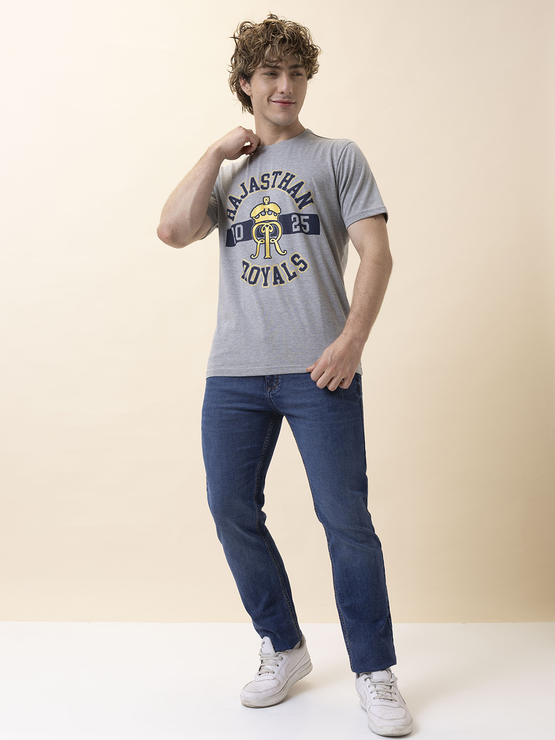 Rajasthan Royals Men Anthra Melange Logo Printed Half Sleeves Round Neck Cotton T-Shirt (6)