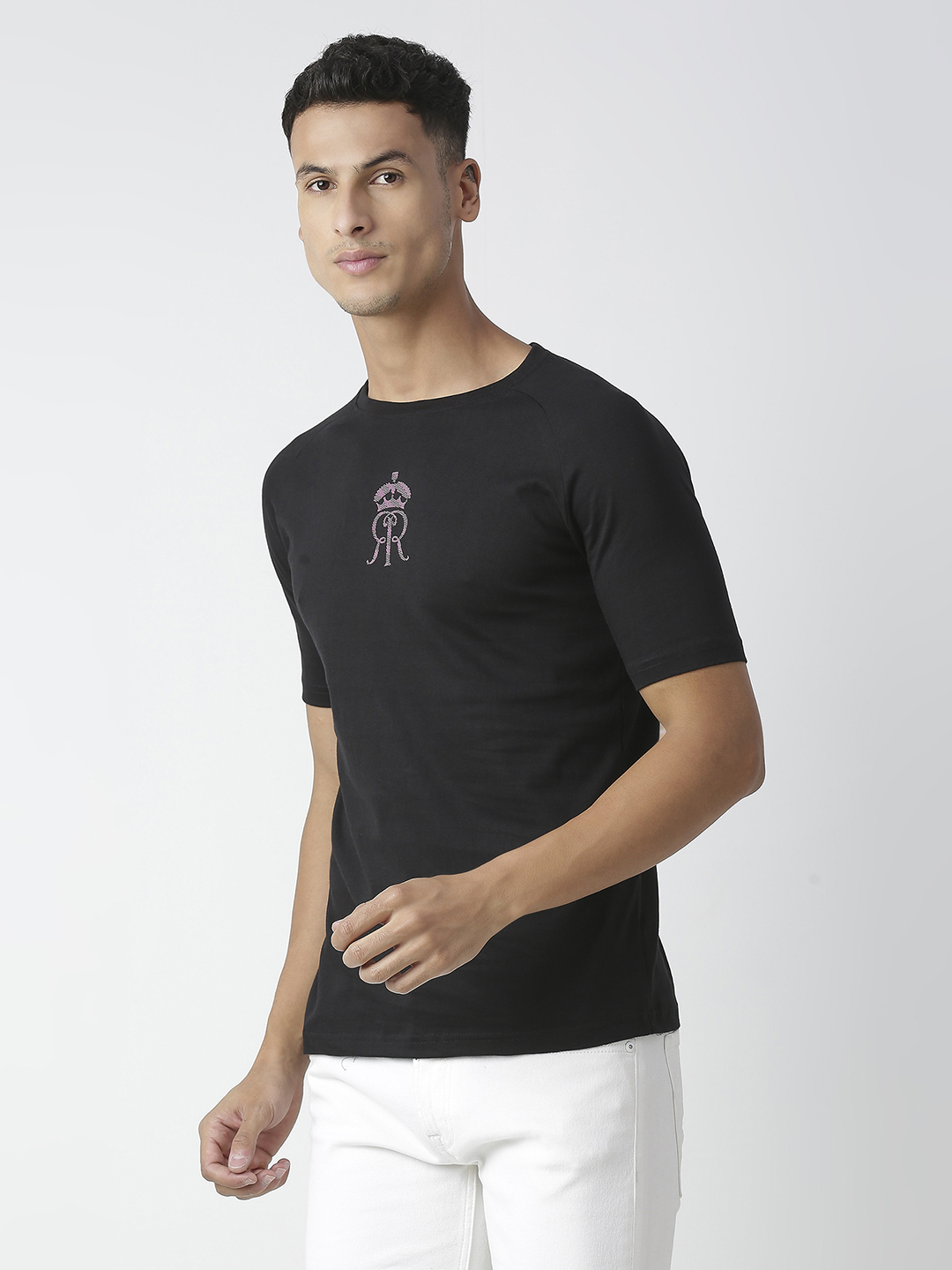 Rajasthan Royals Men Black and Pink Logo Printed Half Sleeves Round Neck Cotton T-Shirt (2)