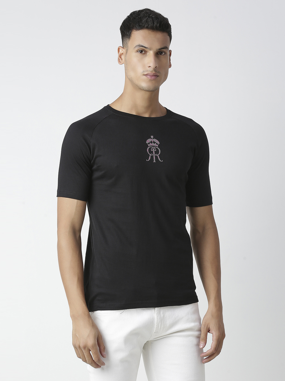 Rajasthan Royals Men Black and Pink Logo Printed Half Sleeves Round Neck Cotton T-Shirt (3)
