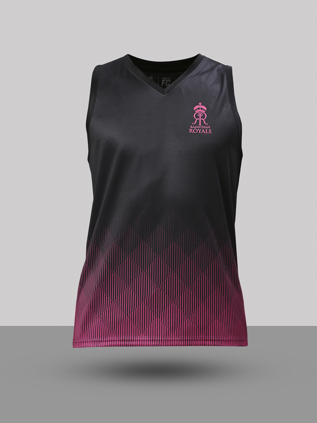 Rajasthan Royals Men Black and Pink Printed Sleeveless V-Neck Sports Vest (2)