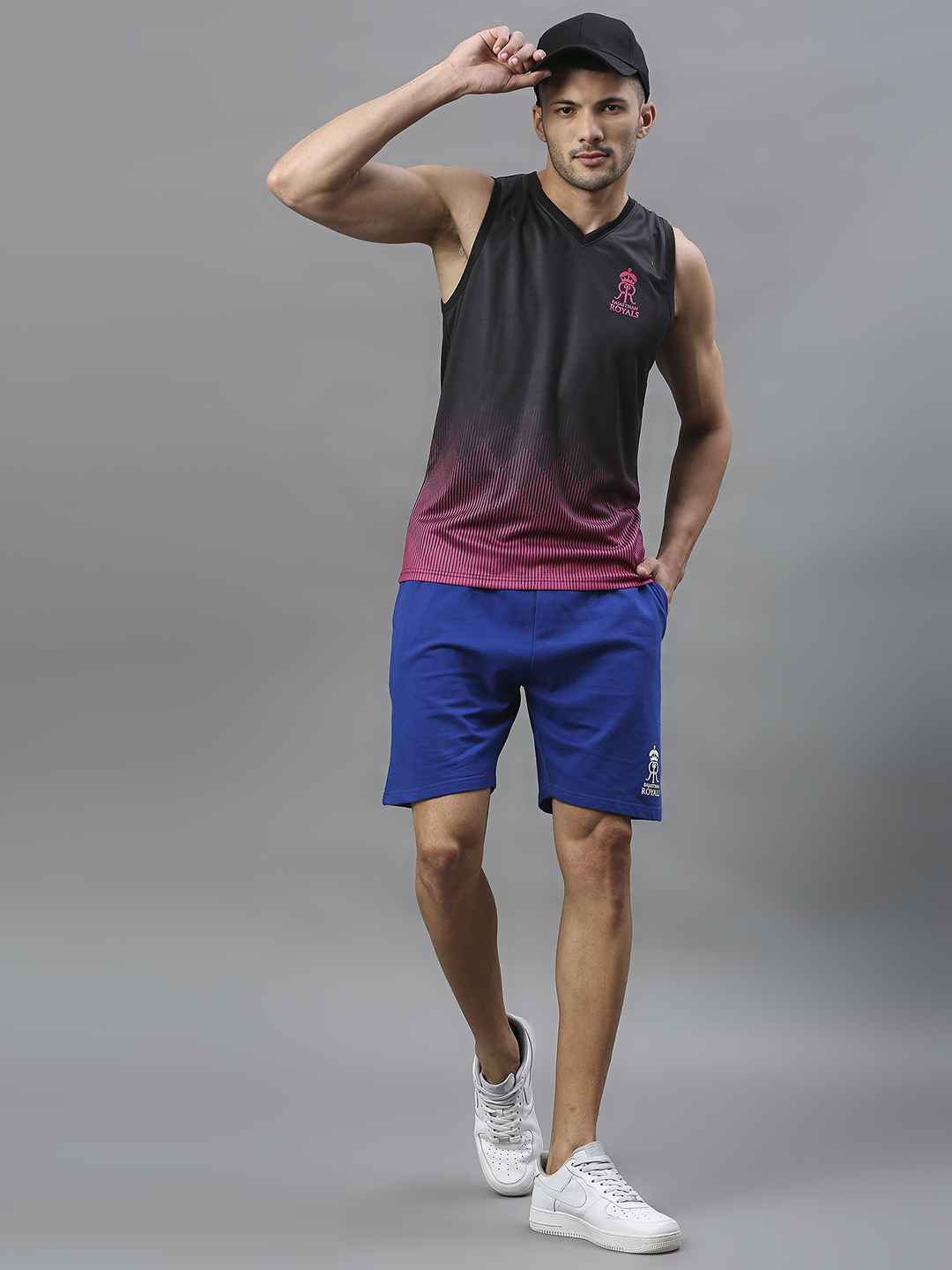 Rajasthan Royals Men Black and Pink Printed Sleeveless V-Neck Sports Vest (5)