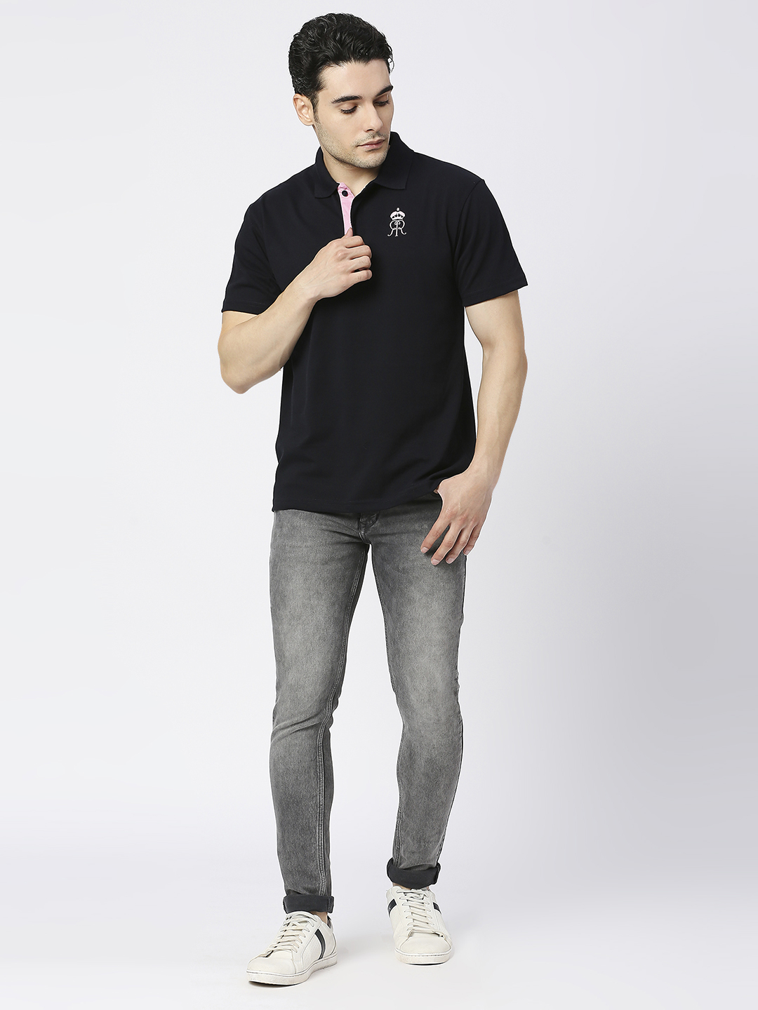 Rajasthan Royals Men Black Solid Half Sleeves Polo Collar Cotton T-Shirt (5)