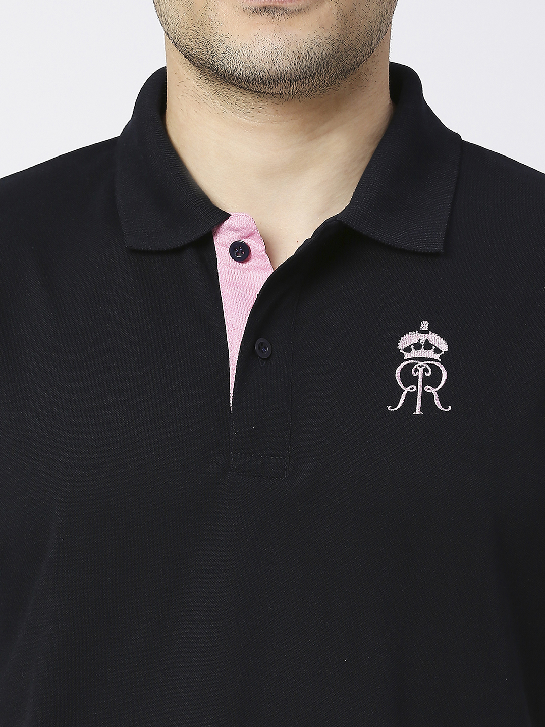 Rajasthan Royals Men Black Solid Half Sleeves Polo Collar Cotton T-Shirt (6)