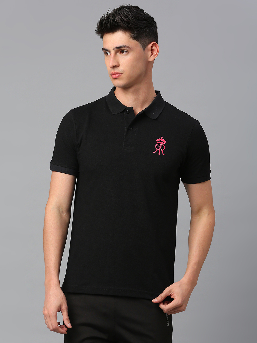 Men Black Solid Half Sleeves Polo Collar Halla Bol Cotton T-Shirt