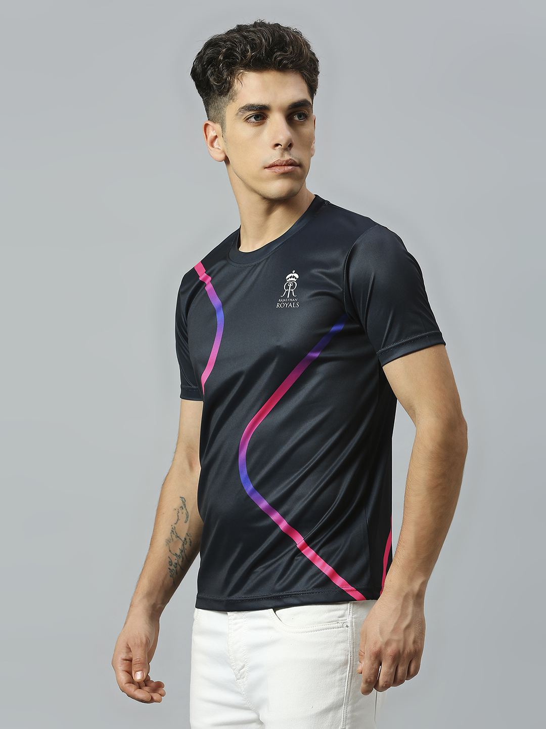 Rajasthan Royals Men Black Solid Half Sleeves Round Neck Polyester T-Shirt (2)