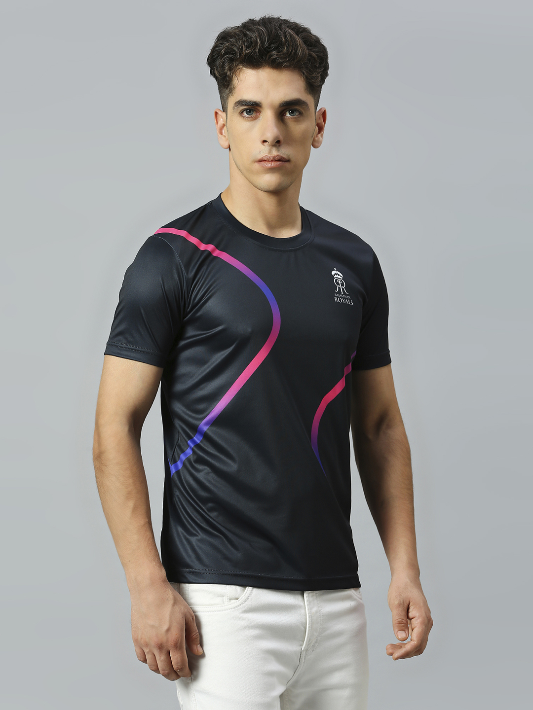 Rajasthan Royals Men Black Solid Half Sleeves Round Neck Polyester T-Shirt (3)