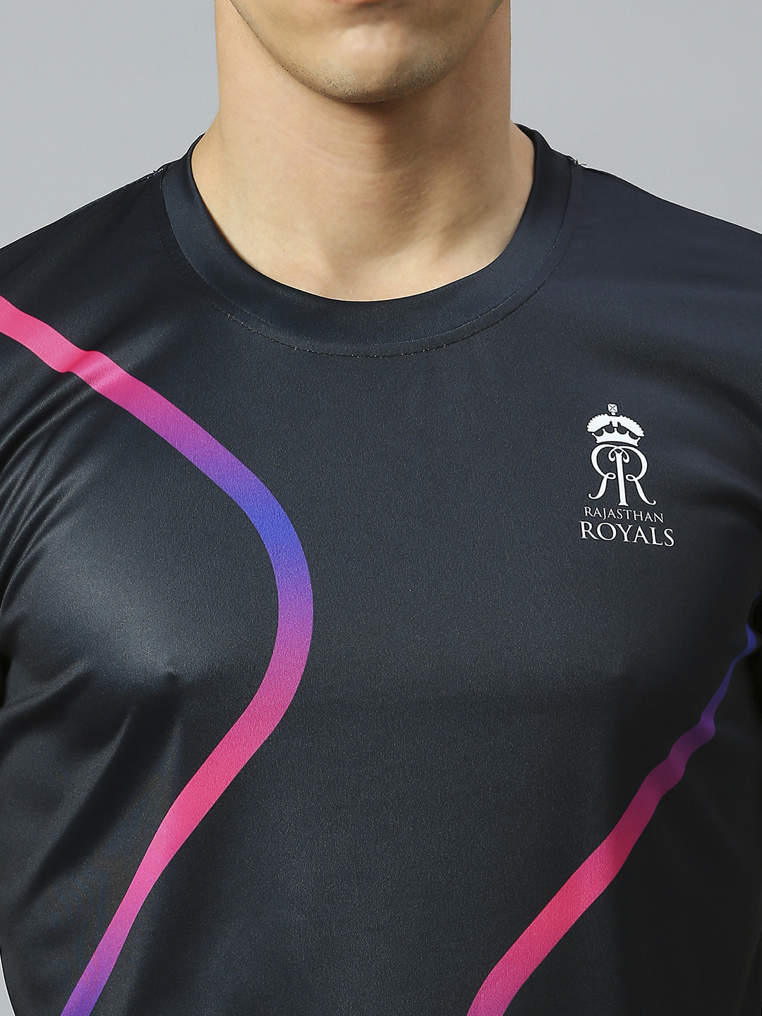 Rajasthan Royals Men Black Solid Half Sleeves Round Neck Polyester T-Shirt (5)