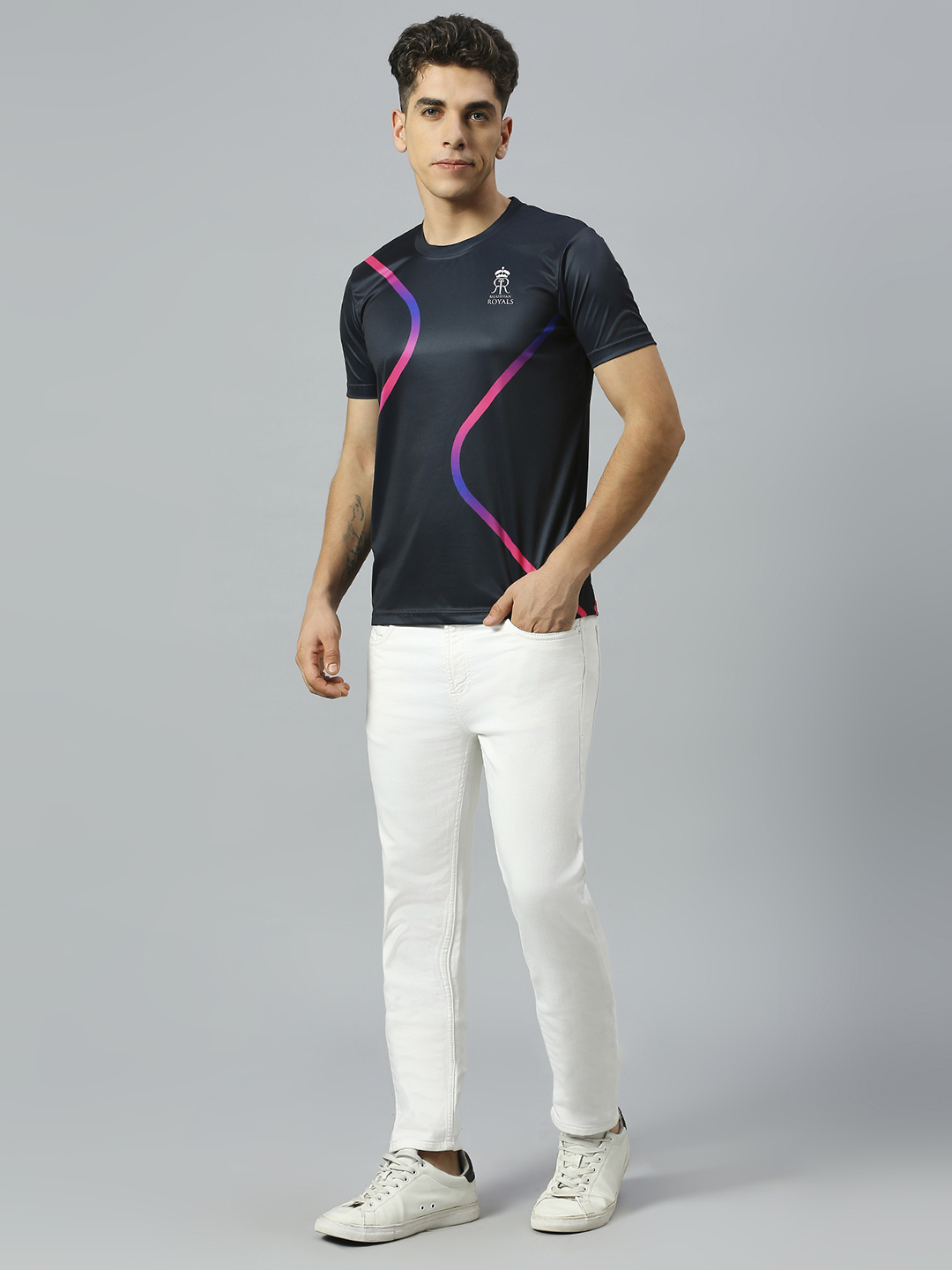 Rajasthan Royals Men Black Solid Half Sleeves Round Neck Polyester T-Shirt (6)