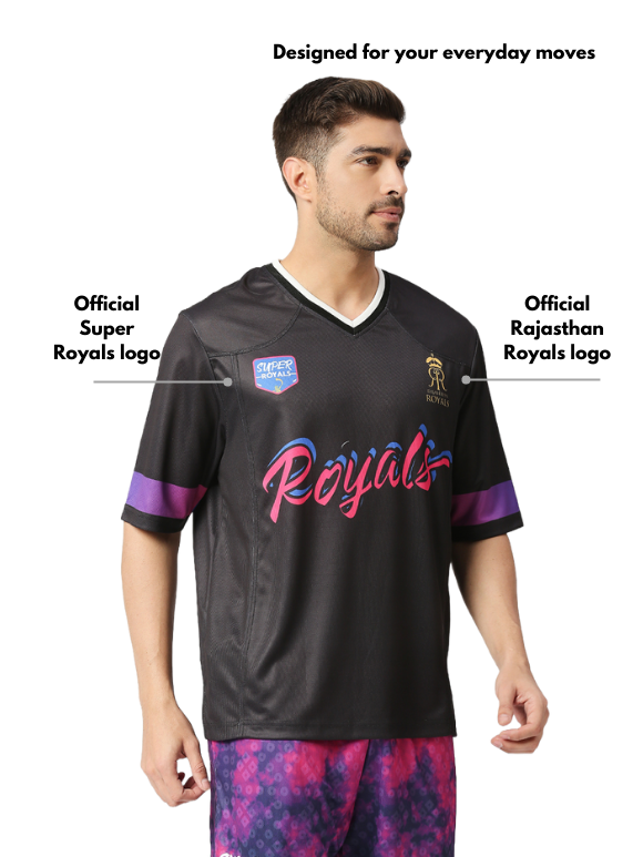 Rajasthan Royals Men Black Typography Printed Half Sleeves V-Neck Athletic Polyester Jersey (4)