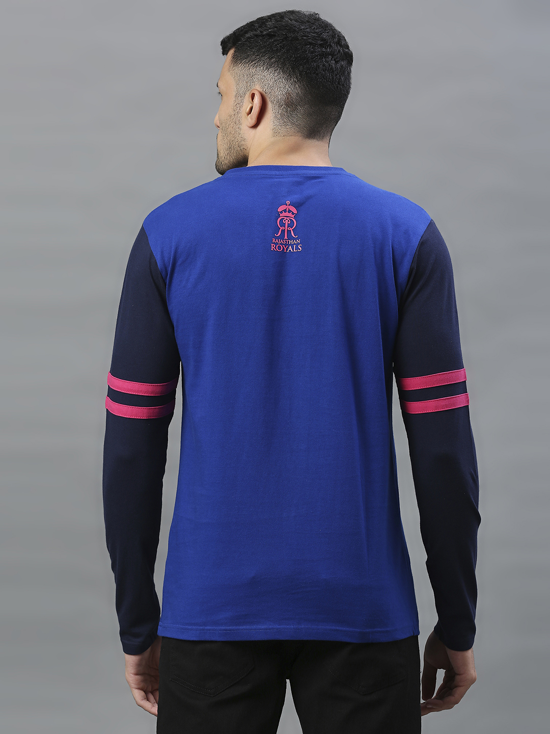 Rajasthan Royals Men Blue and Black Colourblocked Full Sleeves Round Neck Cotton T-Shirt (3)