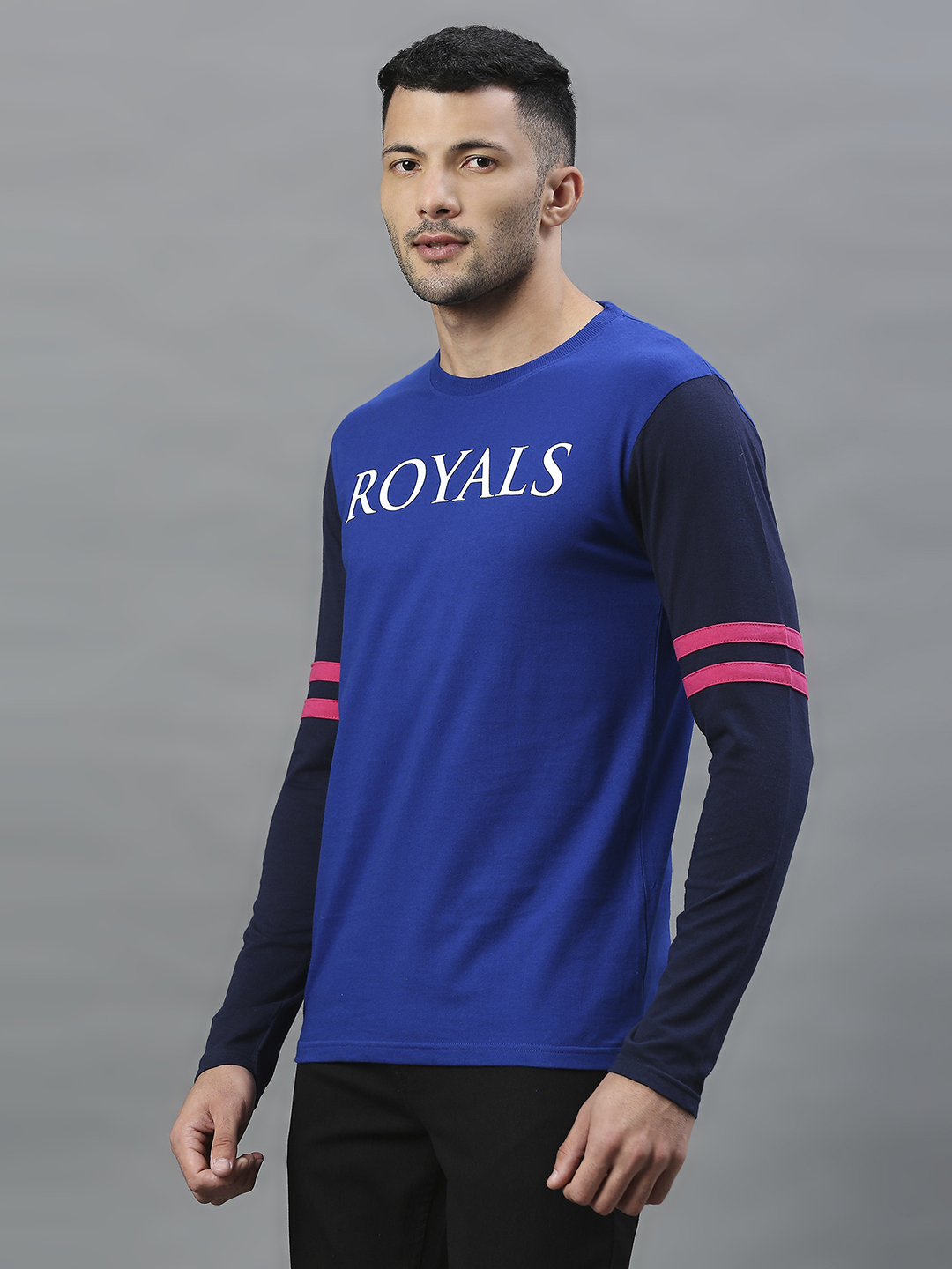 Rajasthan Royals Men Blue and Black Colourblocked Full Sleeves Round Neck Cotton T-Shirt (4)